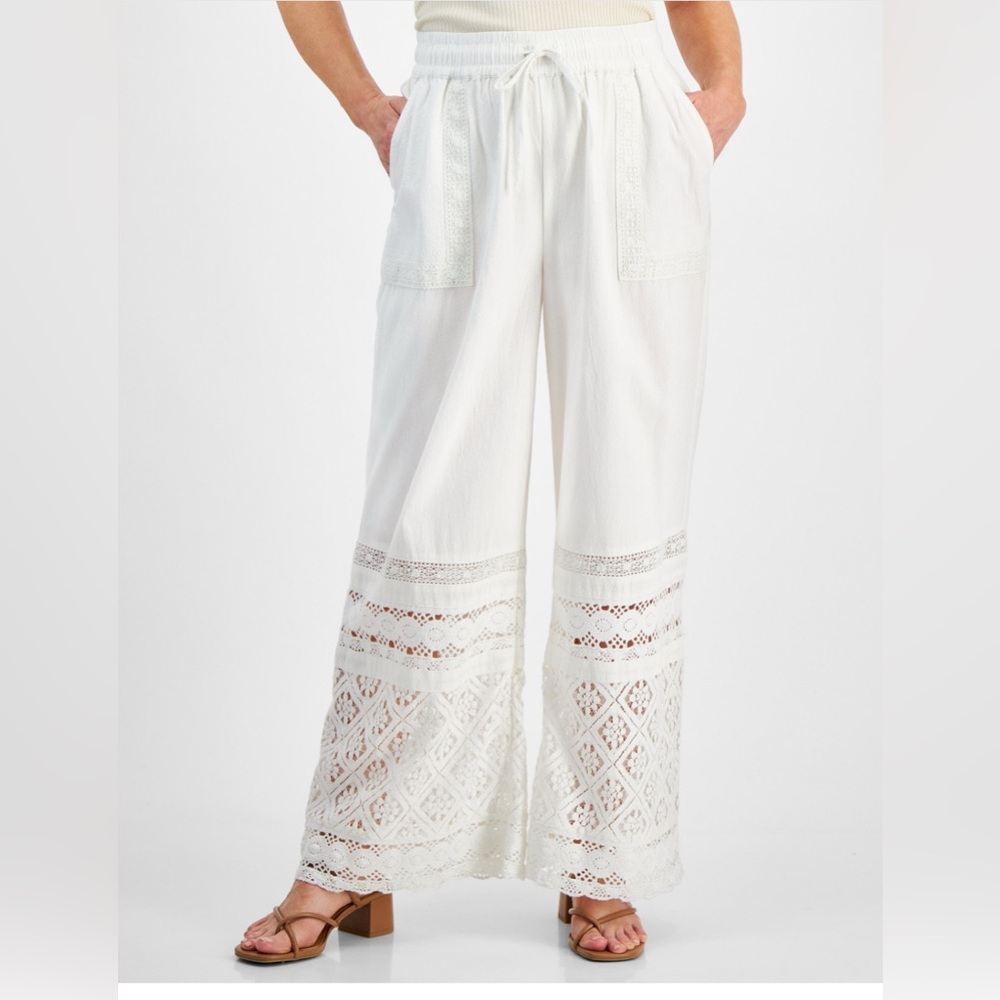 Style & Co. Petite Crochet Wide-Leg Pull on Pant || PL